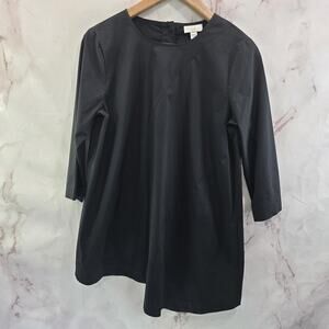 J Jill Shirt Women XS Black Long Sleeve Poplin Assymetric Tunic Button Back